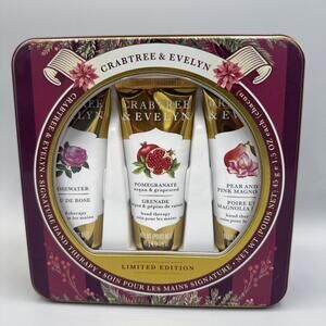 Crabtree & Evelyn ROSEWATER, POM, PEAR Hand Therapy Gift Set Tin 3x1.5oz LTD ED